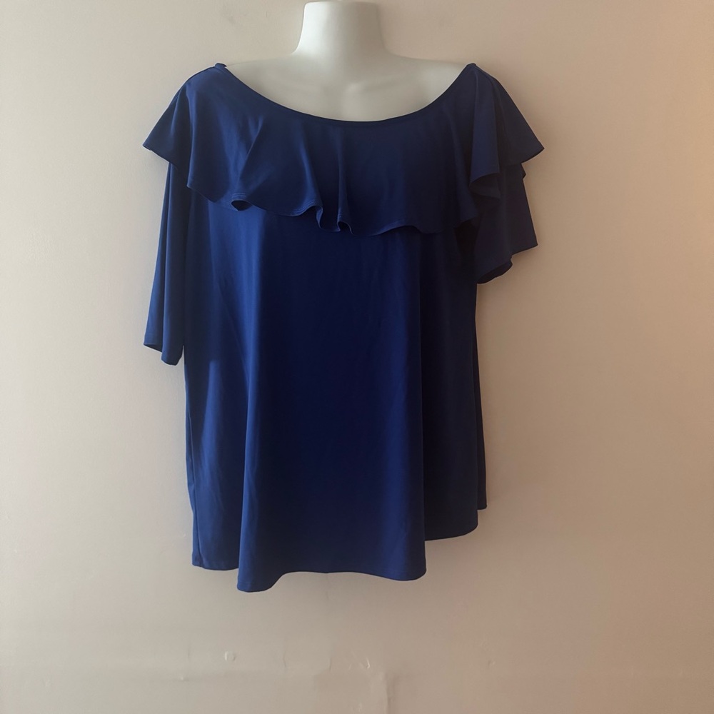 H by Halston Blue Flutter Sleeve Blouse